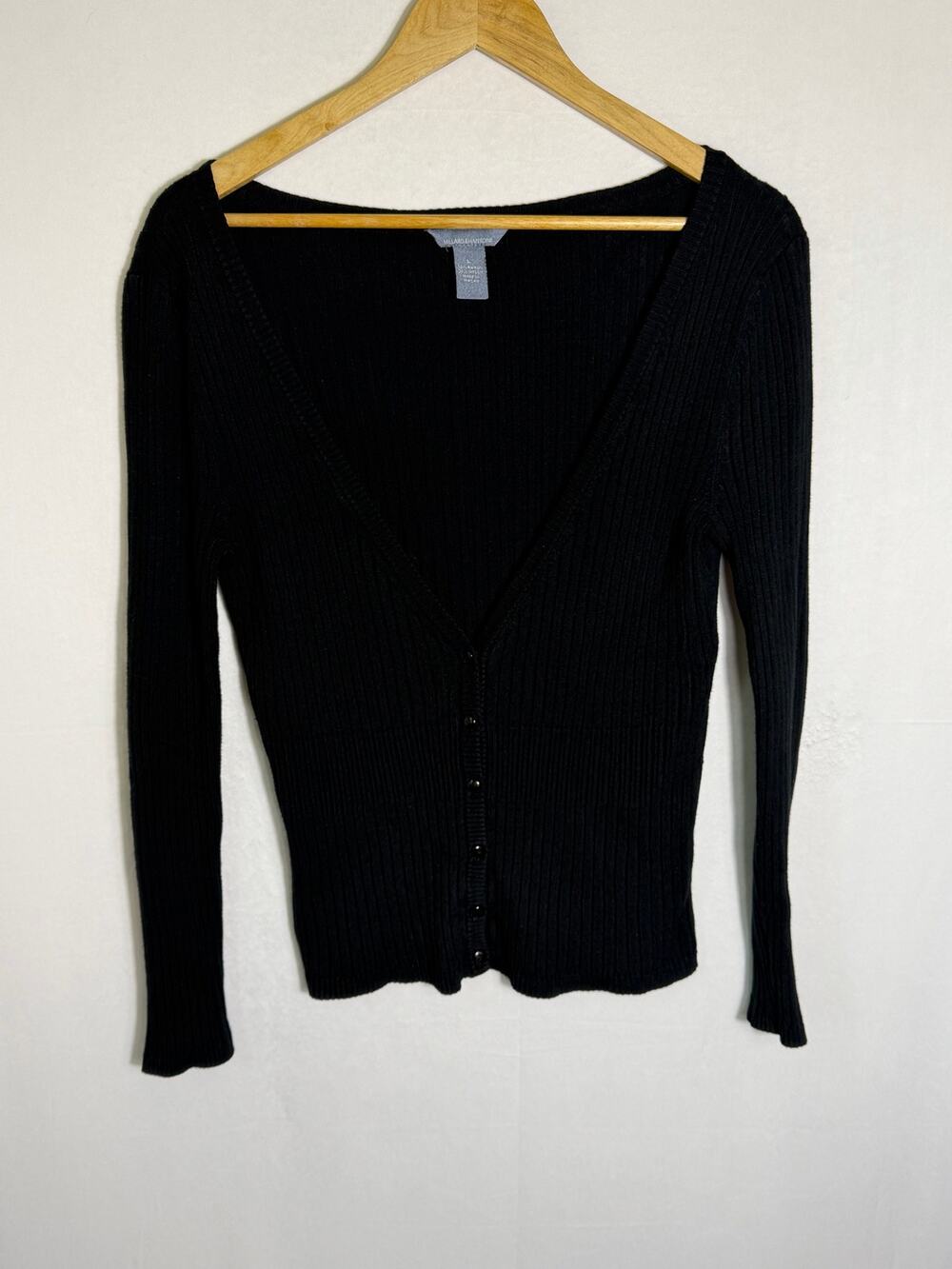 Hillard & Hanson Black Ribbed Cardigan Sweater Womens L Button Front V Neck Y2K
